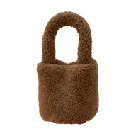 Fluffy brown bucket bag